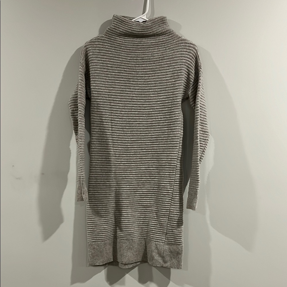 Madewell Gray Cowl Neck Sweater Dress with Ribbed Texture